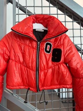 LF Red/Orange Cropped Puffer Jacket with '09' Patch